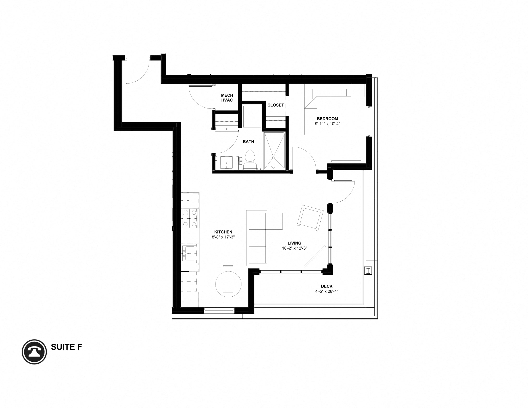 Floor plan for 1 bed, 0.8 baths, 675 sqft